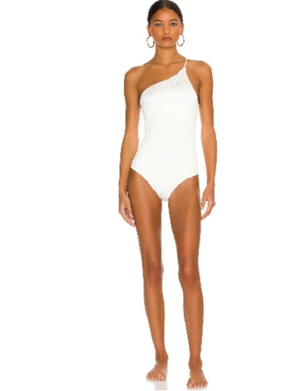 PQ Swim Scarlett One Piece Smocked Swimsuit in Pure White Size Large NWT